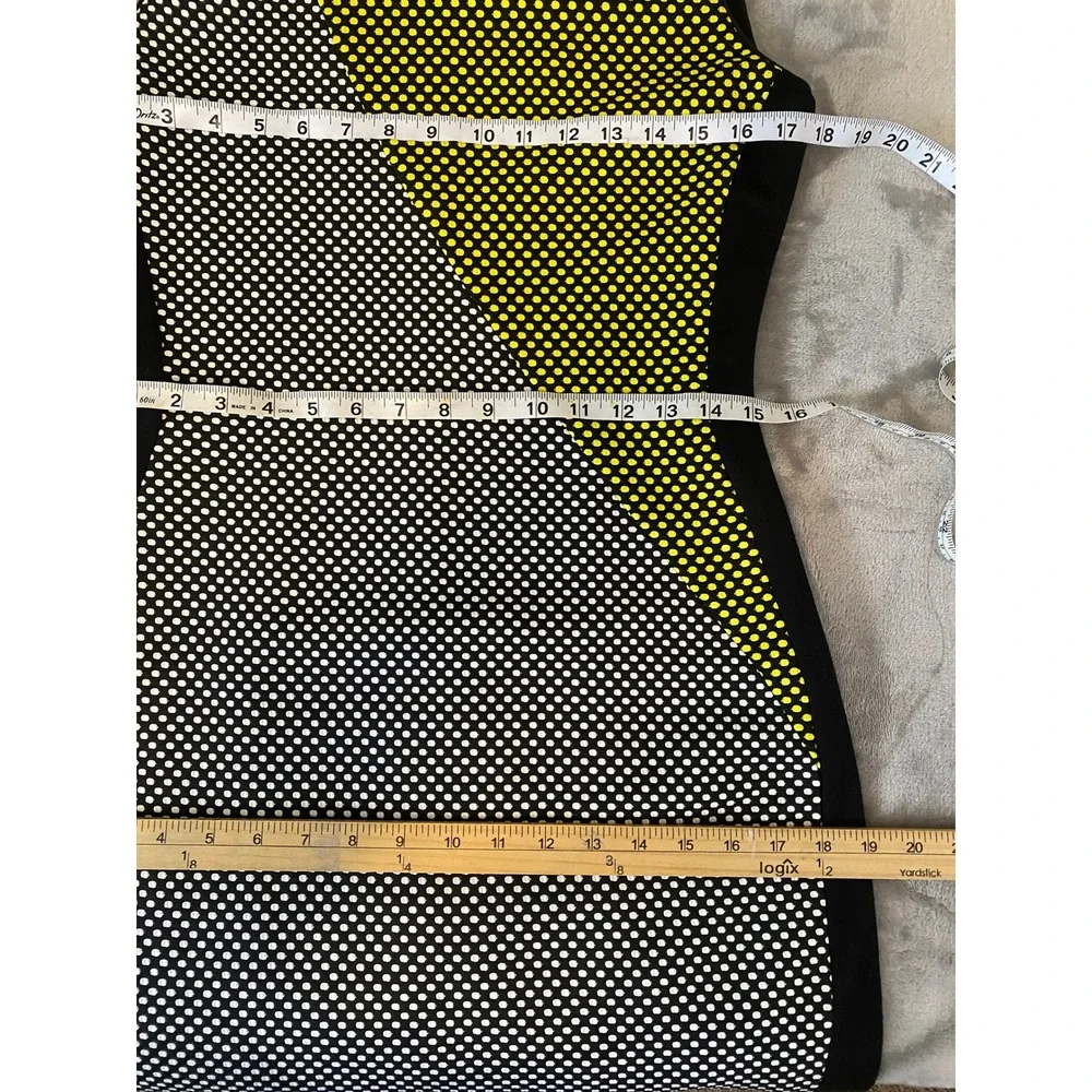 Belle Badgley Mischka Dress‎ Women 8 Black Yellow Polka Dot Chic Colorblock